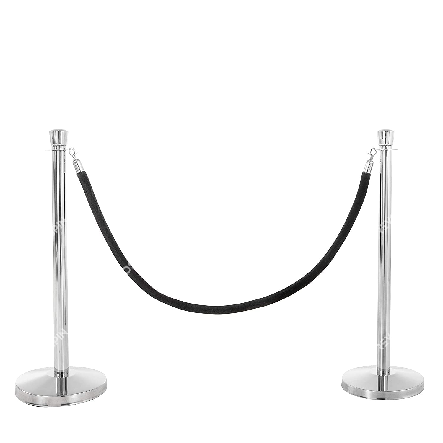 US Weight Premier Chrome Post and Black Velvet Rope Crowd Control Stanchions